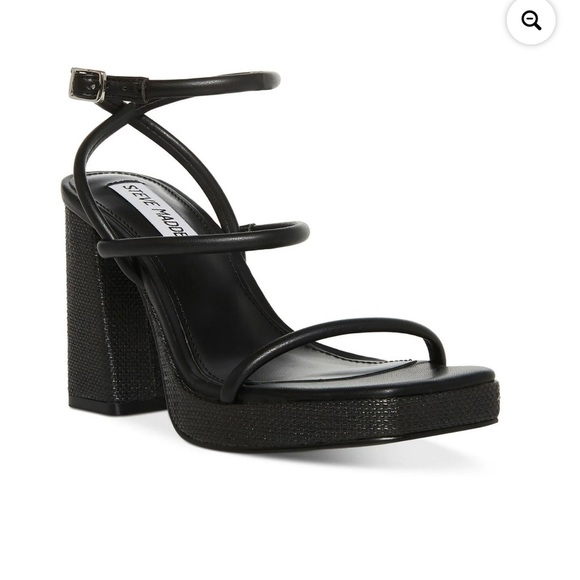 Steve Madden Black Strappy Block Heel Sandals, Pennie - Picture 1 of 8